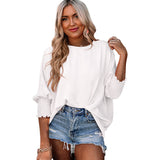 2025 Summer New Lady Loose Large Size Round Neck Solid Color To Take The Top HZ0108