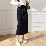 Pit Design Knitted Skirt Autumn Winter New High-Waisted Swaist Bag Hip Skirt Thin Casual Straight Skirt HZ0108
