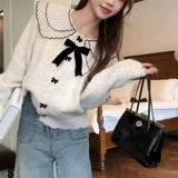 Korean Ocean Gas Age-Reasing Loose Knitted Women's Jacket 2025 Autumn And Winter Sweater Languid Soft Glutinous Doll Collar Top HZ0108