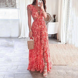 2025 Spring Dress Women's Vacation Sexy Sleeveless Print V-Necked Open-Loaf Leaf Leaf Leaf Leaf Leaf Dress HZ0108