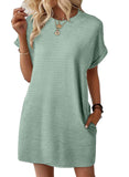 2025 Summer New Loose Round Collar Pocket Solid Color Short-Sleeved Dress Woman HZ0108