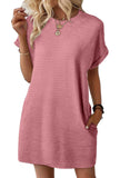 2025 Summer New Loose Round Collar Pocket Solid Color Short-Sleeved Dress Woman HZ0108