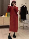 Mid-Winter 2025 Women's Hooded Long Knee Dress Fashion Simple Inside And Outside Wearing Lazy Knitted Dress HZ0108