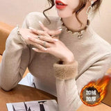 Half-High Water Velvet And Velvet Sweater Women's Autumn And Winter Thick 2025 New Ocean Gas Velvet Top Bottom Shirt HZ0108