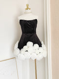 Niulatu Sheath Strapless Velvet Black Holiday Dress Travel Vacation Dresses Short Birthday Dress SD1254
