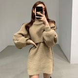 Lantern Sleeve Two Sets Of Knitted Dress 2025 Autumn And Winter New Korean Version Of Temperament Mid-Rise Wear Bottom Sweater Skirt HZ0108
