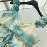 Sexy Mermaid Square Floral Green Summer Dress Holiday Party Outfits For Women HZ1214