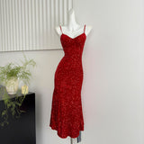 Sexy Mermaid Spaghetti Straps Sequin Birthday Party Dress Summer Holiday Outfits For Women HZ1214