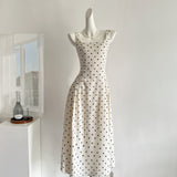 Sexy A line Square Neckline White Lace Summer Polka Dots Dress Holiday Party Outfits For Women HZ1214