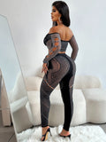 2025 Female Solid Color Seam Drill Shoulder Long Sleeve Umbilong Quilt Jersey Trousers Knitted Casual Suit Sexy HZ0108