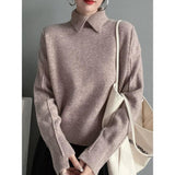 Standing Comfortable Soft-Creator Women's Knitted Shirt Autumn Casual Simple Holstered Shirt Long-Sleeved Sweater Woman HZ0108