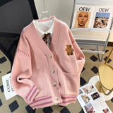 Korean Version Of The Bear Sweater Cardigan Women's Coat 2025 Autumn And Winter New Wear Rope Lazy Pocket Knitting Outside The Coat HZ0108