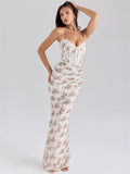 2025 Summer New Women's Fashion Sexy Print Body Waist Lace Breasts Slinged Dress HZ0108