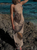2025 Summer Summer Wind Shell Print Body Out-Back Sleeveless Dress High Waist Thin HZ0108
