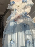Vintage Ball Gown Off The Shoulder Short Sleeves 16th Blue Birthday Dress Lolita Summer Dress 18th Birthday Outfits HZ1214