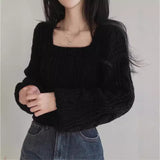 Korean Version Of Chic Autumn And Winter Lazy Wind Niche Lantern Sleeve Solid Color Collar Sweater Women's Knitwear Top HZ0108