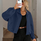 Autumn/Winter 2025 High-Collar Zipper Under The Swing Rope Pocket Lady Loose Baseball Jacket HZ0108
