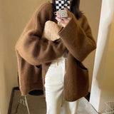 Lazy Wind Soft-Creative Free-Fitting Sweater Jacket Woman Wears Korean Version Of Pure Color Knitted Shirt Woman In Autumn And Winter 2025 HZ0108