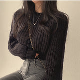 Korean Version Of The Age-Reasing Pink Bubble Sleeve Soft Glutinous Sweater Women's Autumn Winter Fashion Sister Wind Loose Knitting Top HZ0108