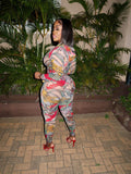 2025 New Women's Fashion Fashion Print Zipper Hooded Top + Trousers Two Sets HZ0108