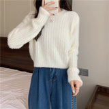 Sweet And Gentle Soft Water Velvet Sweater Women's Spring And Autumn 2025 New Round-Neck Long-Sleeved Short-Sleeved Knitted Shirt HZ0108
