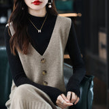 2025 Spring And Autumn V-Neck Dress Women's Vest Vest Knitted Long Sweater Bottom Sweater Skirt Sleeveless HZ0108
