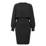 Hot Knitted Dress Two Sets Of 2025 Autumn And Winter 2025 New Solid Dress Women Sweater HZ0108
