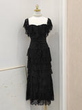 Niulatu Sheath Square Neckline Lace Black Holiday Dress Birthday Dresses Birthday Outfits SD1246