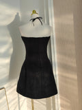 Niulatu A line Halter Black Holiday Dress Travel Vacation Dresses Short Birthday Dress SD1258