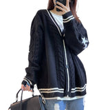 Bat Sleeve Knitted Sweater Coat Autumn And Winter Solid Embroidered Women's Single Row Buckle Long Sleeve Open Shirt HZ0108