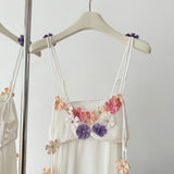 Cute A Line Spaghetti Straps Floral White Chiffon Summer Dress Holiday Party Outfits For Women HZ1214