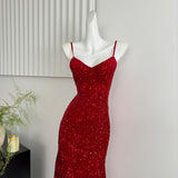Sexy Mermaid Spaghetti Straps Sequin Birthday Party Dress Summer Holiday Outfits For Women HZ1214