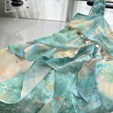 Sexy Mermaid Square Floral Green Summer Dress Holiday Party Outfits For Women HZ1214