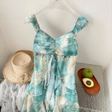 Sexy Mermaid Square Floral Green Summer Dress Holiday Party Birthday Outfits For Women HZ1214