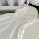 Sexy A Line Spaghetti Straps Floral White Lace Summer Dress Holiday Party Outfits For Women HZ1214