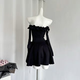 Cute A Line Off The Shoulder Black Summer Dress Holiday Party Outfits For Women HZ1214
