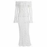 Niulatu Fashion Sexy Lace New Horn Sleeves Chest Repair Height Waist Tail Dress SPCP