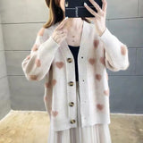 2025 New Autumn And Winter Small Love Imitation Sting Velvet Knitted Cardigan Korean Version Of Loose Sweet Sweater Women's Coat HZ0108