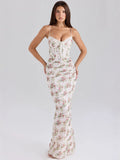 2025 Summer New Women's Fashion Sexy Print Body Waist Lace Breasts Slinged Dress HZ0108