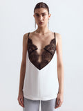 High-End Lace Spliced With Ribbon Slings Sexy Bumpy Vest Pure Pajamas Loose Blouse HZ0108