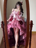 Niulatu Ball Gown Spaghetti Straps Chiffon Summer 18th Birthday Dress High Low Ombre Pink Lolita Dress Birthday Outfits HZ1214