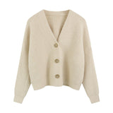 Korean Gentle Wind Solid Color Simple Jump Sweater Women's Coat Spring And Autumn New Slim Slim Short Knitted Open Shirt HZ0108
