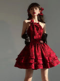 Niulatu Gown Halter Dark Red Christmas Dress Birthday Dresses Birthday Outfits SD1126
