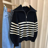 Clip Half-Open Zipper Bumpy Striped Sweater Women Winter New Lazy Wind In The Knitted Ocean Gas Bottom Shirt HZ0108