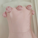 Niulatu A line Strapless Pink Satin Travel Vacation Dresses Short Birthday Dress SD1247