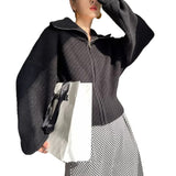 Autumn And Winter New High-End Knitted Open Shirt Lazy Wind High-Collar Loose Thin Sweater Women's Coat HZ0108