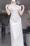 Niulatu Mermaid Satin White Prom Dresses Birthday Outfits With Ruffle SD1143