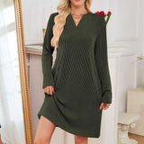 TK2025 Autumn And Winter New Loose V-Neck Pocket Leisure Long-Sleeved Home Dress HZ0108