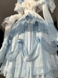 Vintage Ball Gown Off The Shoulder Short Sleeves 16th Blue Birthday Dress Lolita Summer Dress 18th Birthday Outfits HZ1214