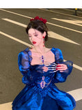 Niulatu French High Low Sweetheart Christmas Dress Royal Blue Birthday Dresses Birthday Outfits SD1147